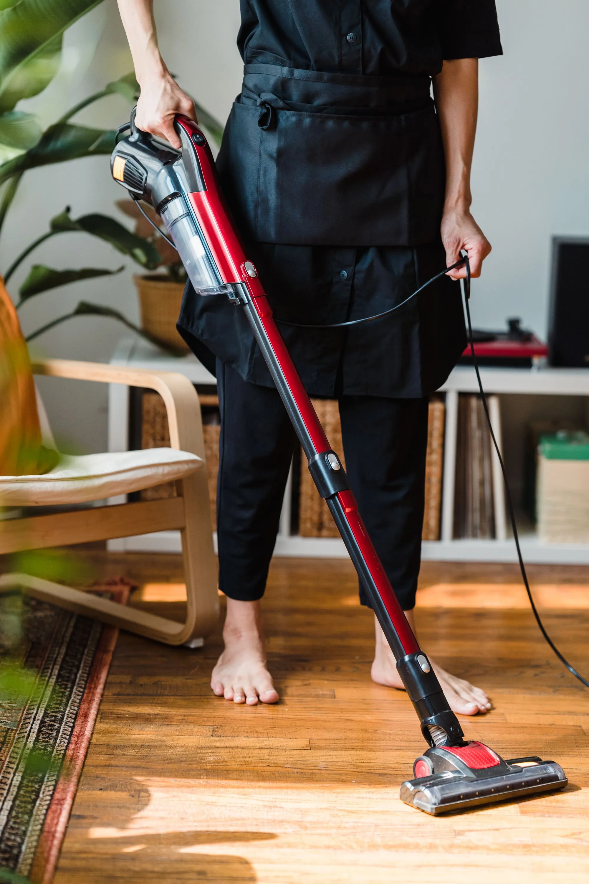 HEPA vacuum cleaning exposed floor joists